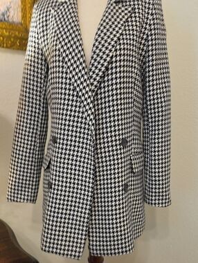 Rachel Zoe Black and White Houndstooth Open Front Blazer
